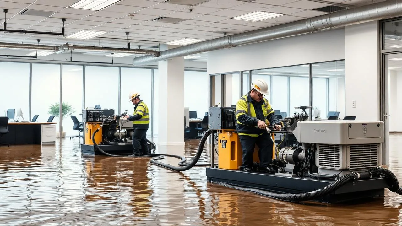 Professional water extraction team with industrial equipment
