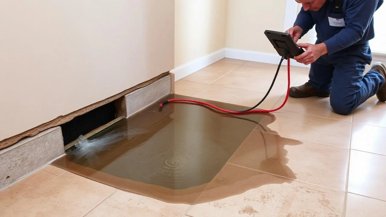 Slab leak detection in Houston home with water seeping through tile floor