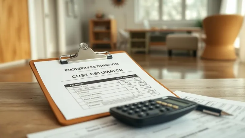 Water damage restoration cost estimate on clipboard