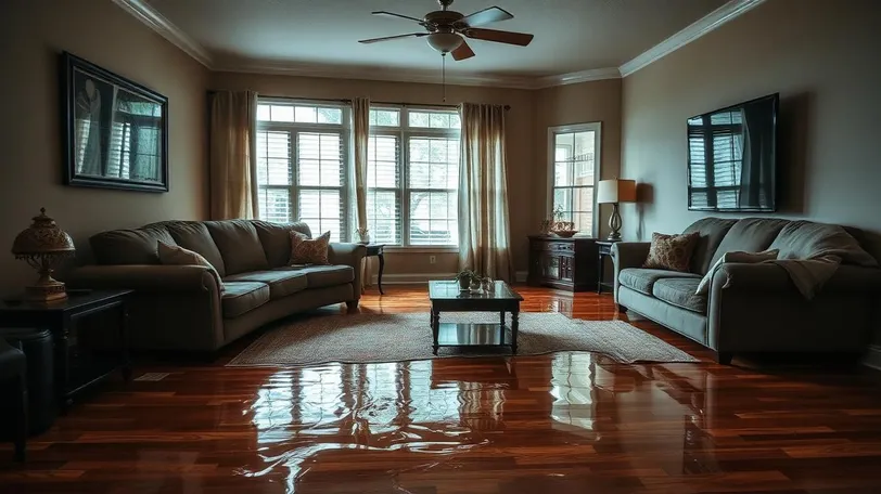 Water damage on hardwood floors in Houston home